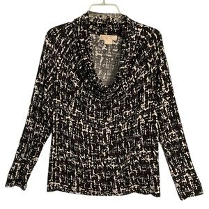 Michael Kors Black and White Drape Cowl Neck Long Sleeve Top Size 2X